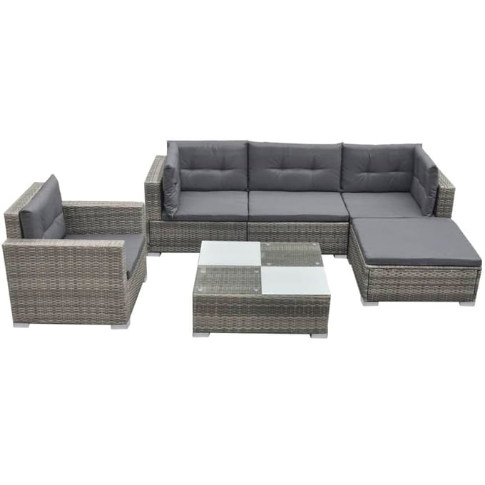 vidaXL - 6-delige - Loungeset - met - kussens - poly - rattan - grijs