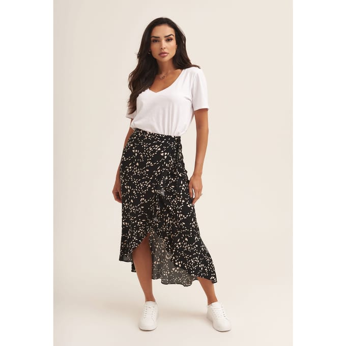 Midi-rok met ruches en dierenprint