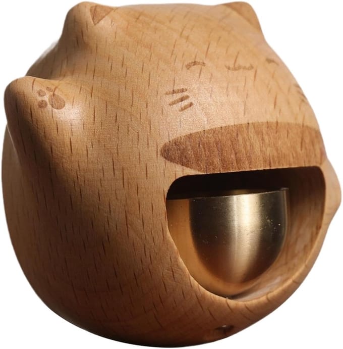 Houten Kat Deurbel - Winkelwachter Bel - Deur Openings Alert - Magnetisch Mechanisme - 8.5 x 8.2 x 6.2 cm