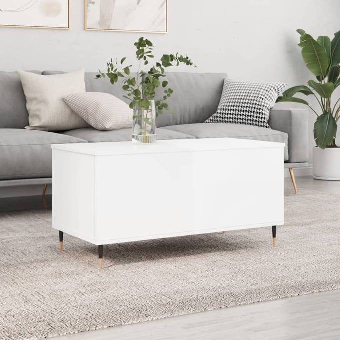 vidaXL - Salontafel - 90x44,5x45 - cm - bewerkt - hout - hoogglans - wit