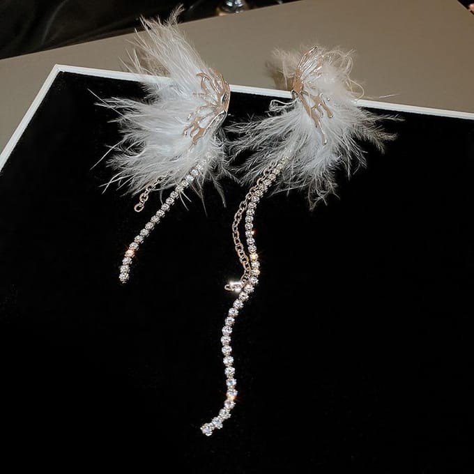 Glanzende Zirconia Witte Veer AB Stijl Druppeloorbellen Voor Vrouwen wit
