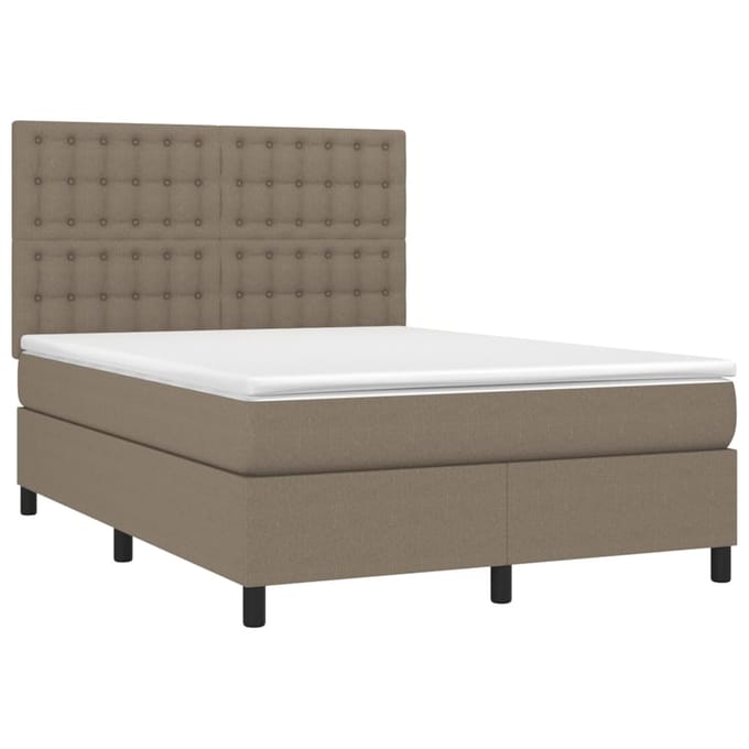 vidaXL - Boxspring - met - matras - en - LED - stof - taupe - 140x200 - cm