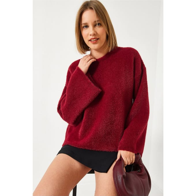 Oversized crewneck sweater met nepbontdetail