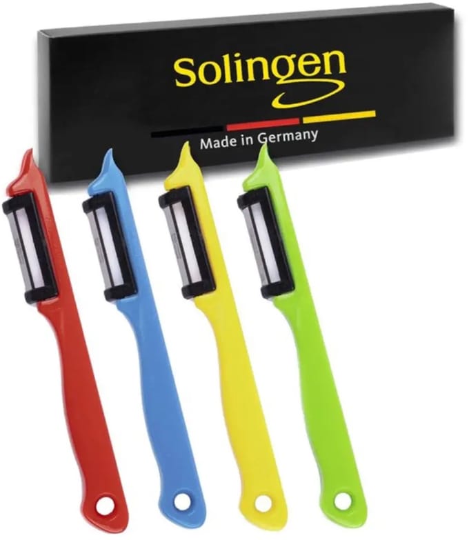 Solingen dunschiller – lasermes – 18 cm – groen/rood/blauw/geel – set van vier