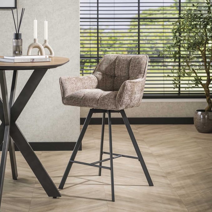 Set van 2 Barkrukken Lino Chenille Stof Rich Champagne Draaibaar