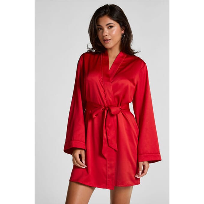 Hunkemöller Dames Nachtmode Kimono Satin - Rood - maat XS/S