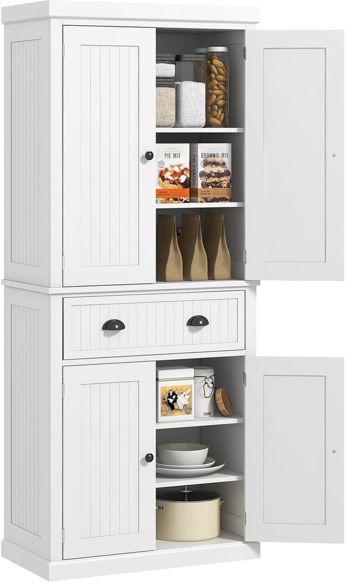 HOMCOM Keukenvoorraadkast - MDF - 76,2 x 40,2 x 183 cm - Wit