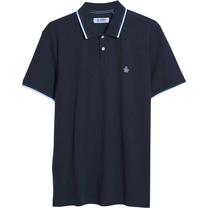 Original Penguin Heren Gestreept Normaal Poloshirt Met Korte Mouwen (Donkere saffier)
