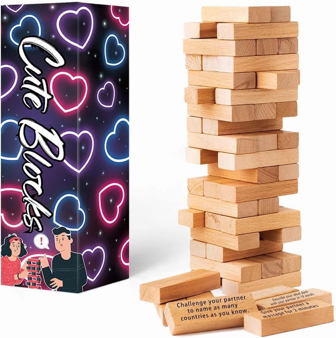 Romantisch Spannend Spel voor Koppels - 54 Uitdagende Stapelblokken voor Date Night