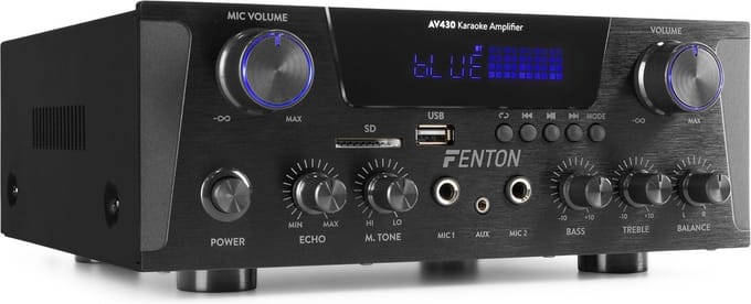 Karaoke versterker met Bluetooth - Fenton AV430B - 600W - 2 microfooningangen met echo - mp3 speler