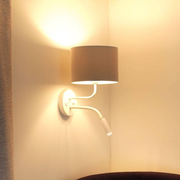 Duolla Wandlamp Roller, Soro lichtgrijs, wit, met leeslampje