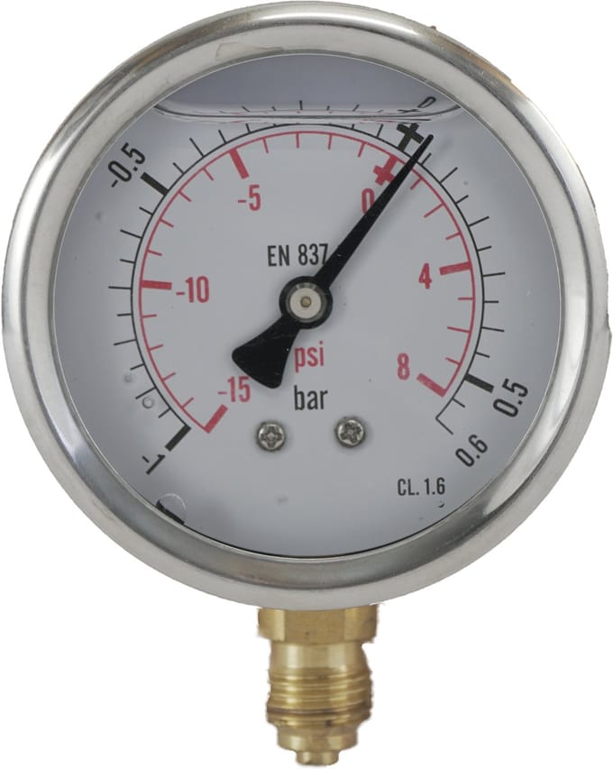 -1..0.6 Bar Glycerine Manometer Onderaansluiting RVS/Messing 63 mm Klasse 1.6 - ML-10P663SVG