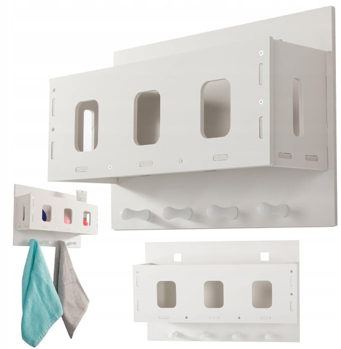 Wandrek met Haken - Badkamerorganizer - Wit Kunststof
