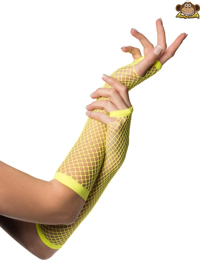 Partychimp Nethandschoenen Vingerloos Lang Dames Elastaan - Neon Geel