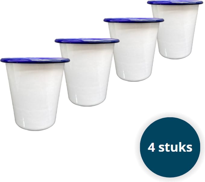 Emaille bekers - Emaille mokken - Emaille Servies - Wit - 4 stuks