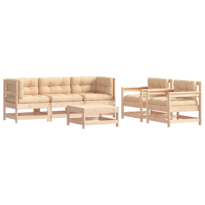 vidaXL - 6-delige - Loungeset - met - kussens - massief - hout