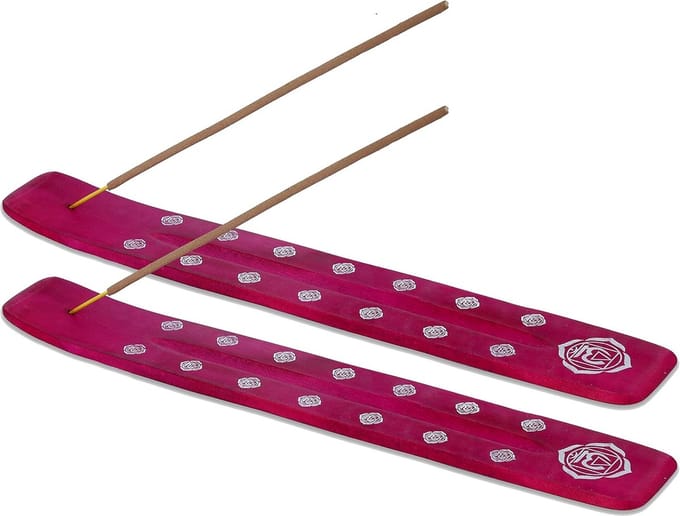 Famanu - Set van 2 houten wierookhouders roze, handgemaakt design