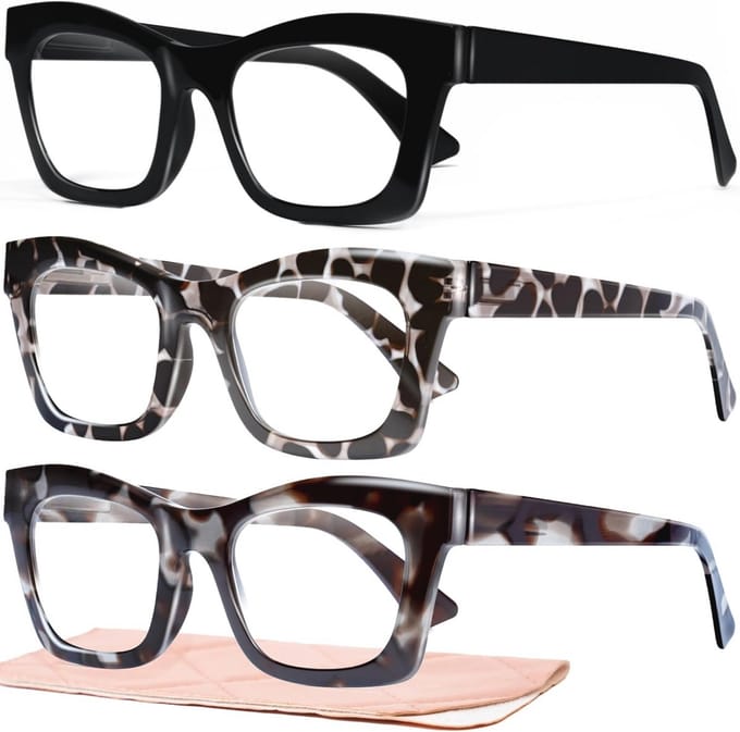 Oprah Stijl Lezen Brillen voor Dames - 3 Pack Blauw Licht Blocking Computer Square Readers met Veer Scharnier