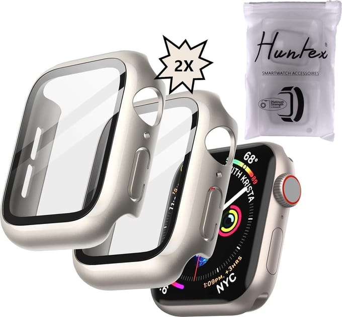 Huntex Screenprotector Geschikt Voor Apple Watch 4 / 5 / 6 en SE 40mm - 2 Stuks - Silver / Starlight