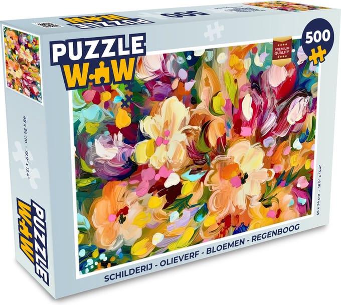 Puzzel Schilderij - Olieverf - Bloemen - Regenboog - Legpuzzel - Puzzel 500 stukjes