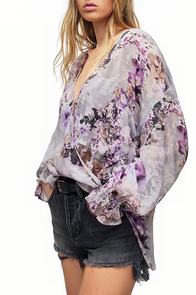 AllSaints Penny Lucia Top Storm Grey Größe: 34 | Blusen Outlet | Damen | Grau