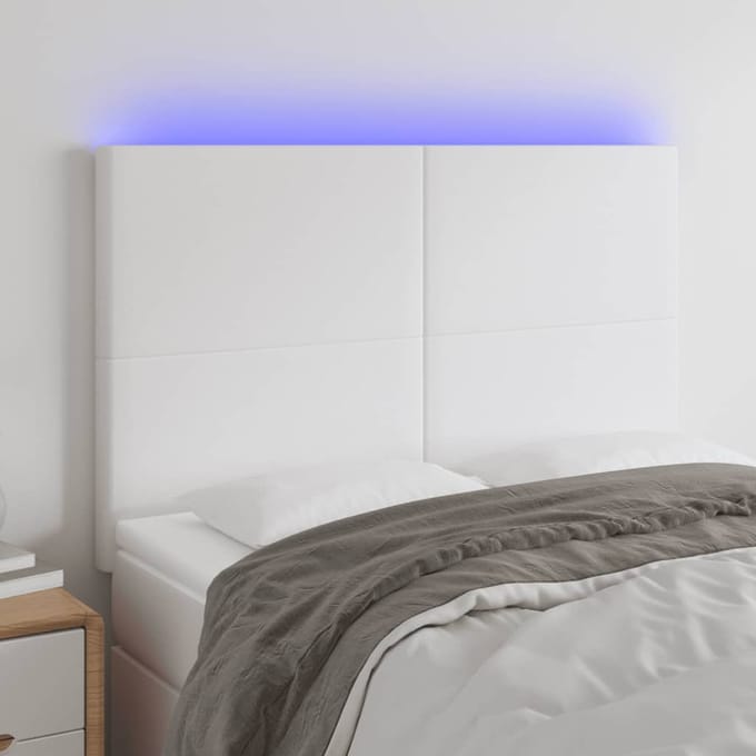 vidaXL - Hoofdbord - LED - 144x5x118/128 - cm - kunstleer - wit