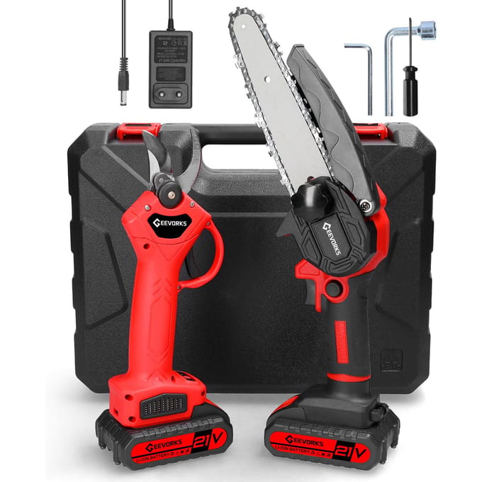 Tronçonneuse électrique portable 21V 6 pouces et sécateur sans fil 30 mm, ensemble pour fendre et couper le bois EU Plug multicolore