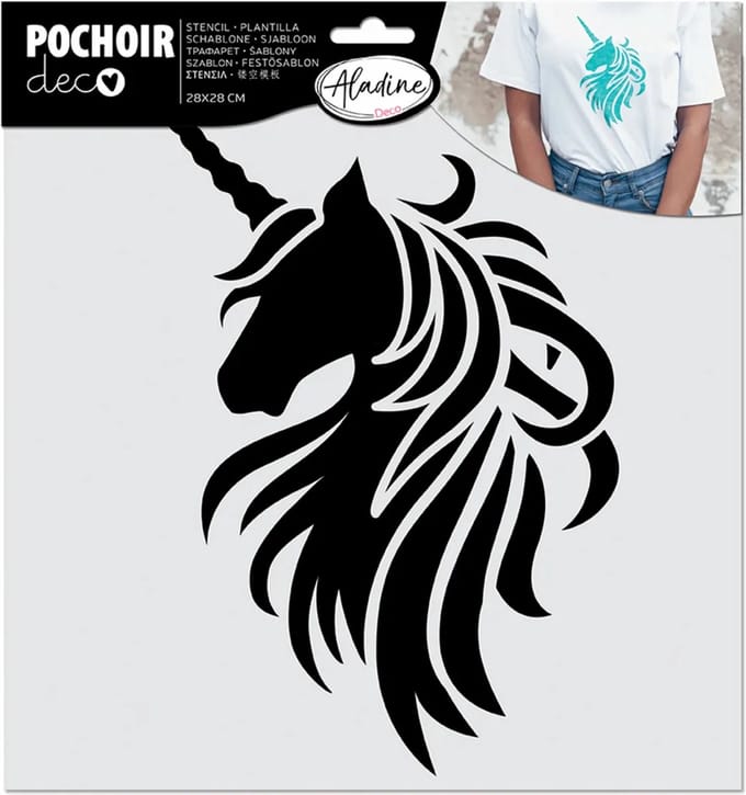 Aladine sjabloon eenhoorn 28x28 cm creatieve hobby stencil.