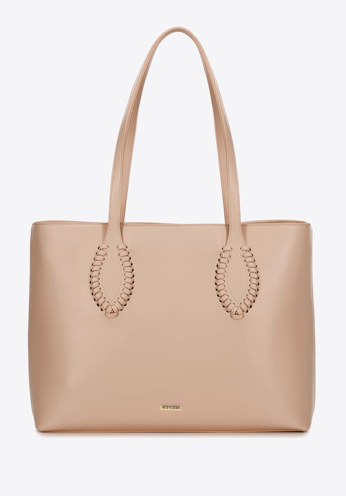 Wittchen Dames eco-leren shopper met geweven accenten, beige