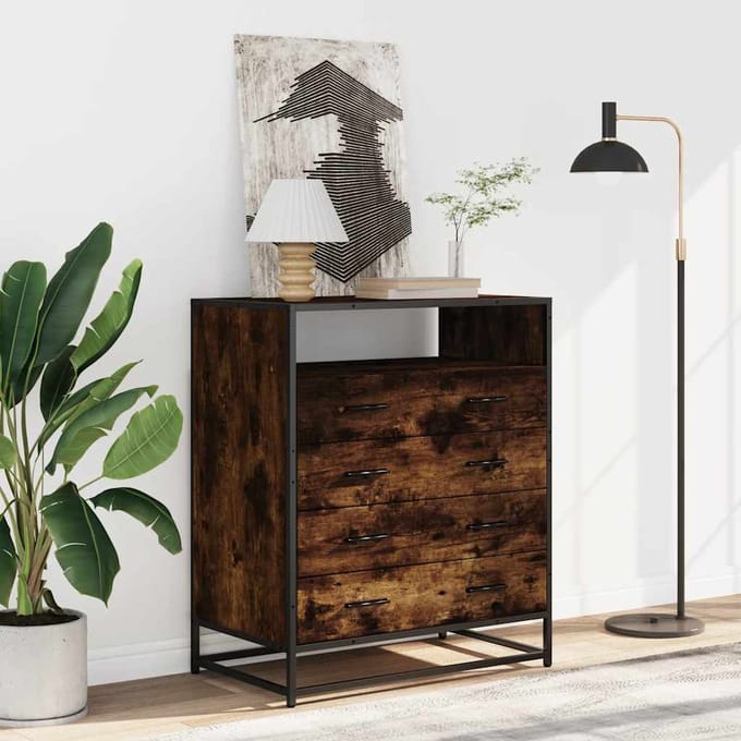vidaXL - Ladekast - 70x41x83,5 - cm - bewerkt - hout - gerookt - eikenkleurig