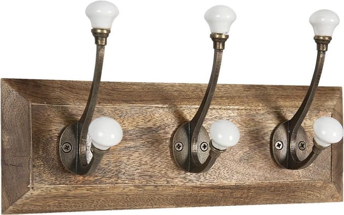 Clayre & Eef Wandkapstok 3 Haken 30x8x10 cm Bruin Wit Hout