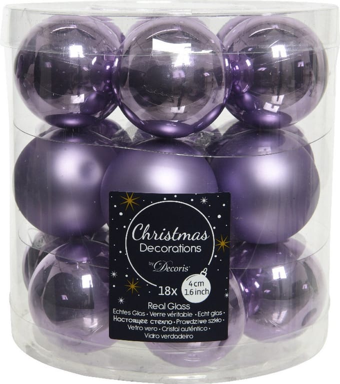 Decoris Kleine kerstballen - 18x st - lila paars - D4 cm - glas - kerstversiering