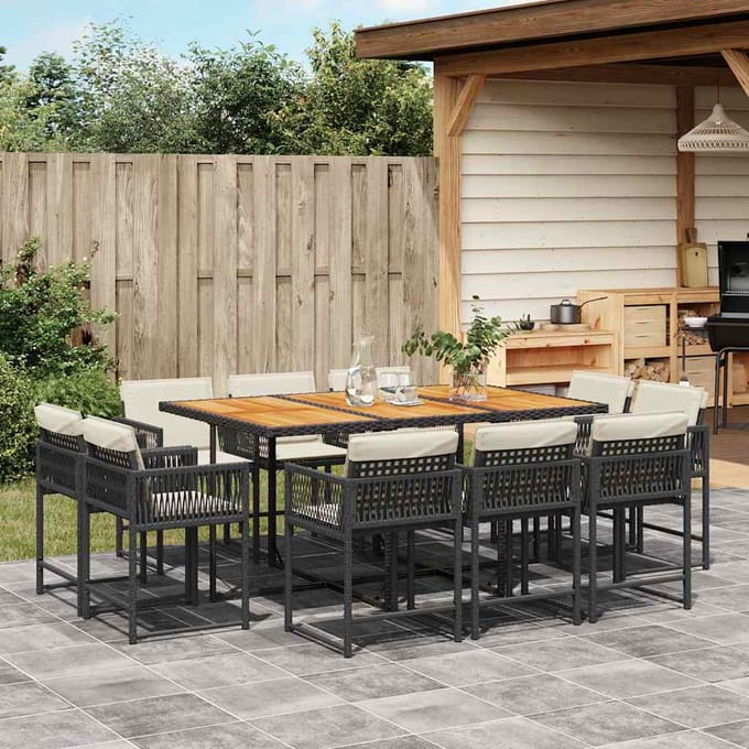 vidaXL - 11-delige - Tuinset - met - kussens - poly - rattan - zwart