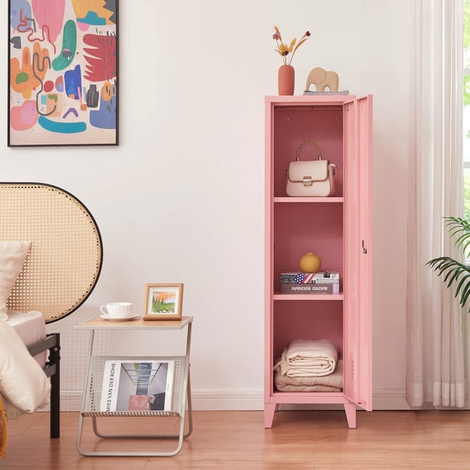 Lockerkast Kurikka metaal 137x38x38 cm roze [en.casa]