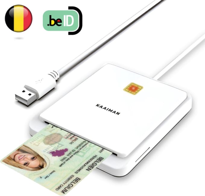 Kaaiman® eID Kaartlezer – eID Kaartlezer België – Wit – Lecteur de carte eID – eID Kaartlezer – EID Kaartlezer identiteitskaart – Identiteitskaartlezer – ID Reader – Windows/Mac - Plug&Play - Universeel