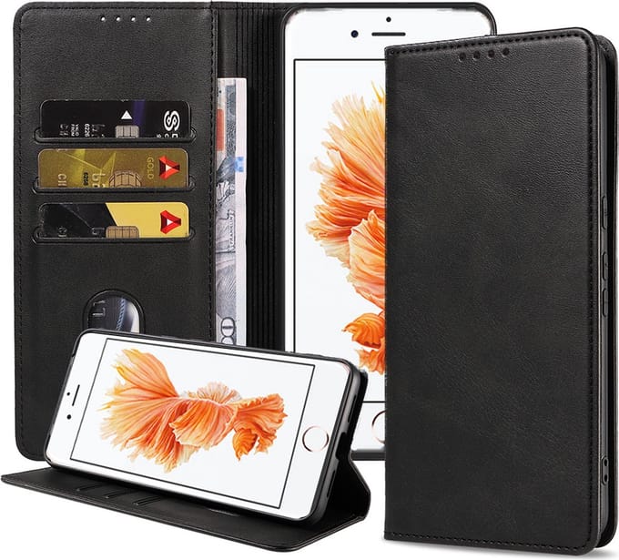 Smartphonica iPhone 6/6s leren hoesje met magnetische sluiting - Zwart geschikt voor iPhone 6/6s