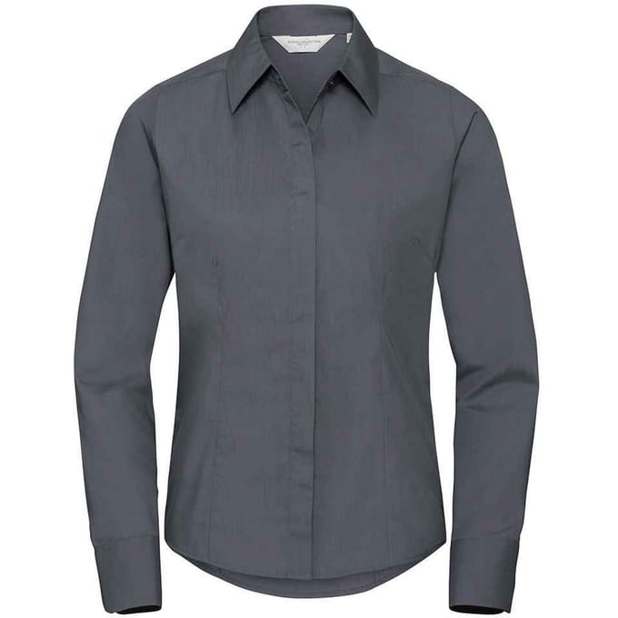Russell Collection Dames/Dames Poplin met Lange Mouwen Formeel Overhemd (Konvooi Grijs)
