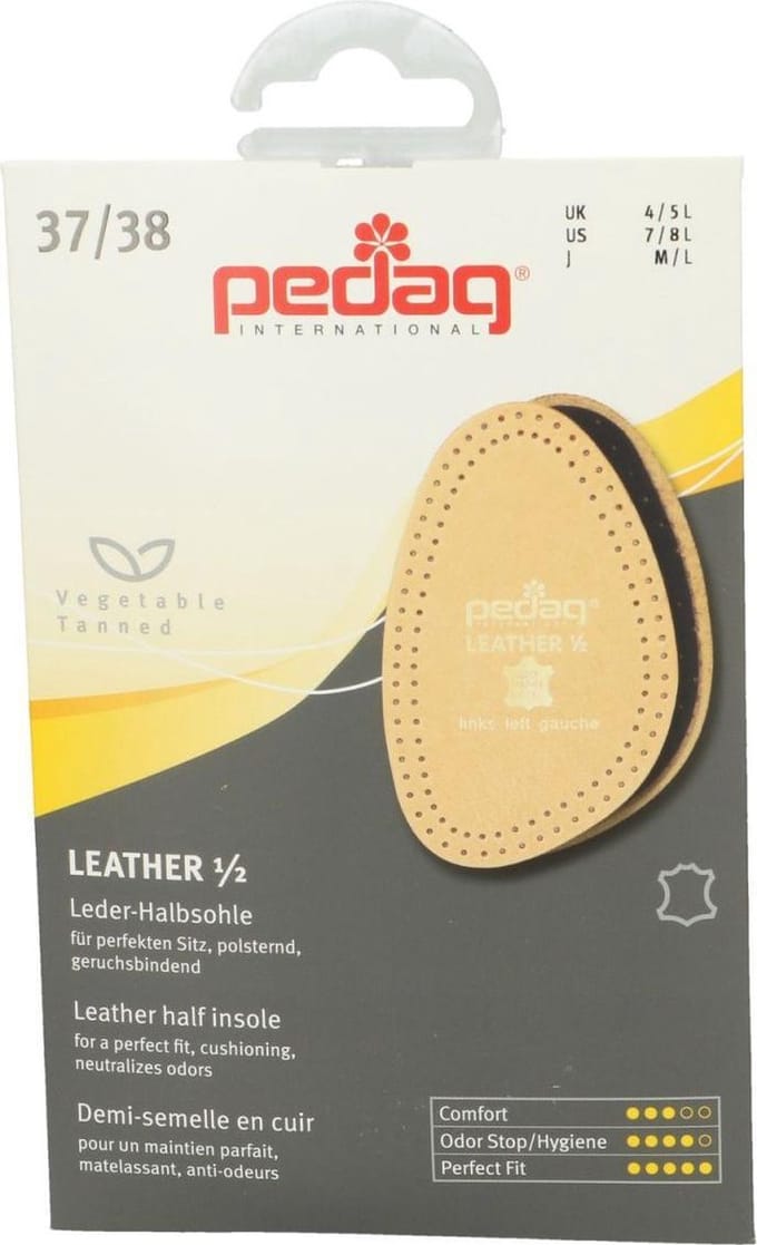 Pedag Leather 1/2 101 leren voorvoetzool – Geschikt voor hakken en normale schoenen, van latex en leer – De Pedag Leather 1/2 101 is een halve leren zool voor de voorvoet – 37/38