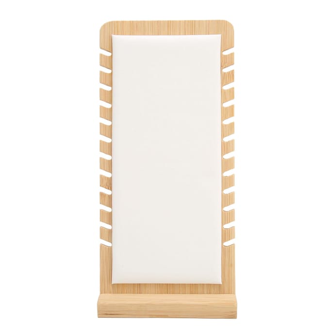 Présentoir à Colliers en Bambou à 12 Fentes Panneau PU Blanc Vertical Autoportant Porte-Bijoux beige