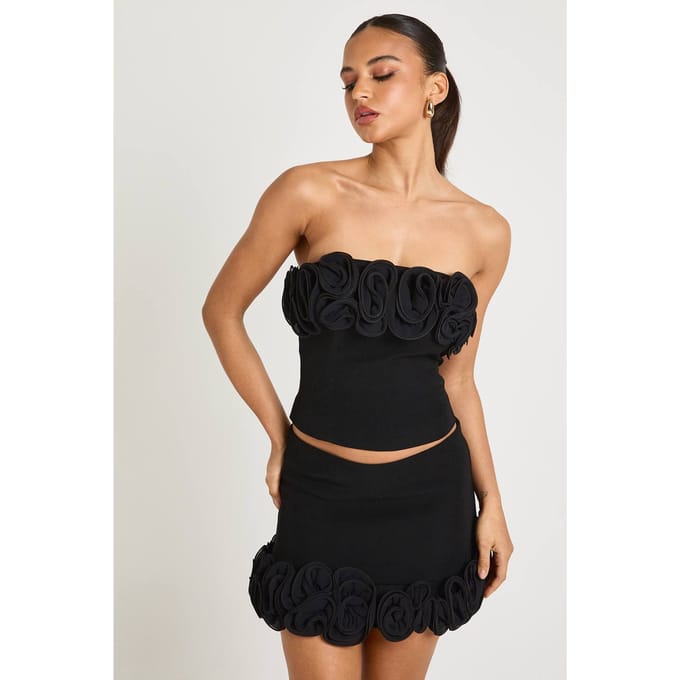 boohoo Dames Rosette Rand Mini Rok | Black | Maat: 12