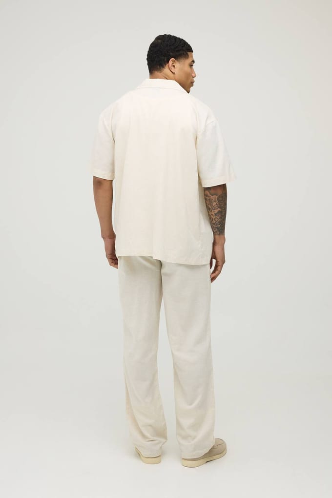 Vakantie Linnen Blend Oversized Shirt & Relaxed Broek Set | Natural | Size Medium