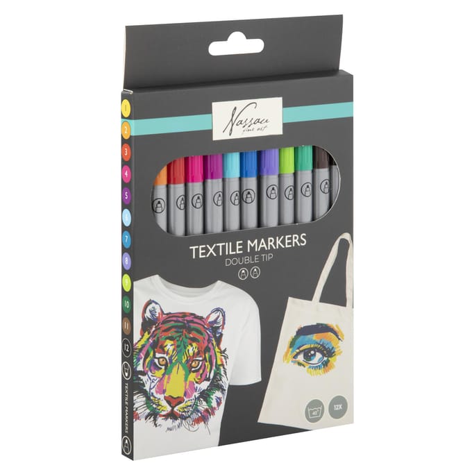Stiften textiel markers 2-zijdig 12 stuks