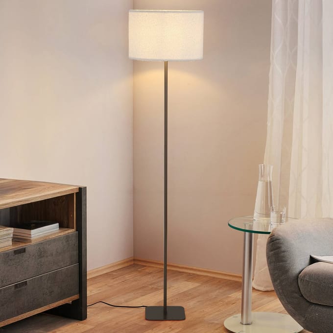 Searchlight Vloerlamp Chelsea, bruin/wit, hoogte 150 cm, metaal/stof
