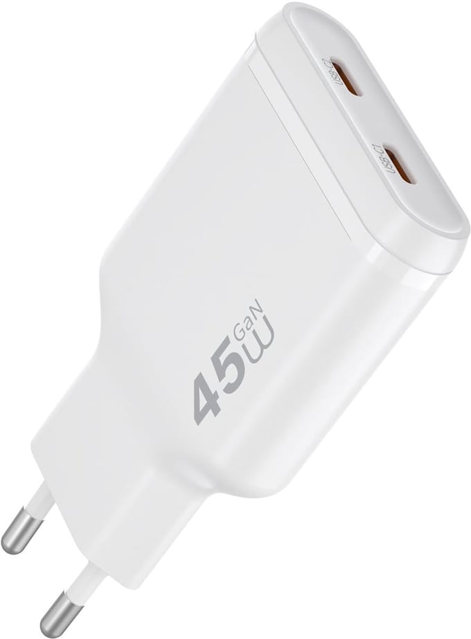 WiWU Oplader Essen Slim 45W USB-C - Ultra-Compacte Snellader met 2 Poorten en GaN Technologie - Wit