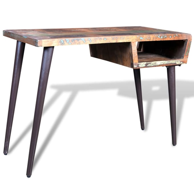 vidaXL - Bureau - met - ijzeren - poten - gerecycled - hout