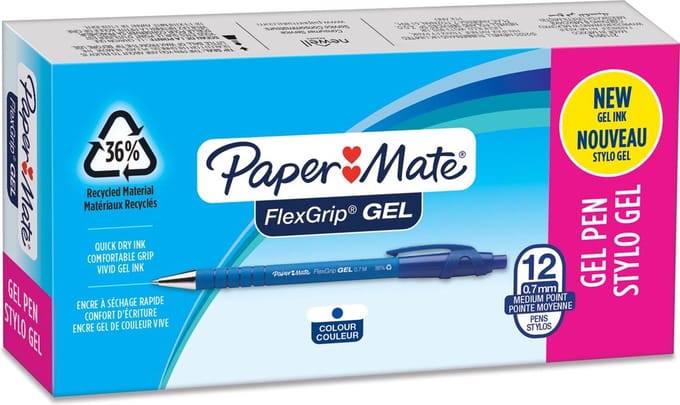 Paper Mate FlexGrip gelpennen | medium punt (0,7 mm) | blauwe inkt | 12 stuks