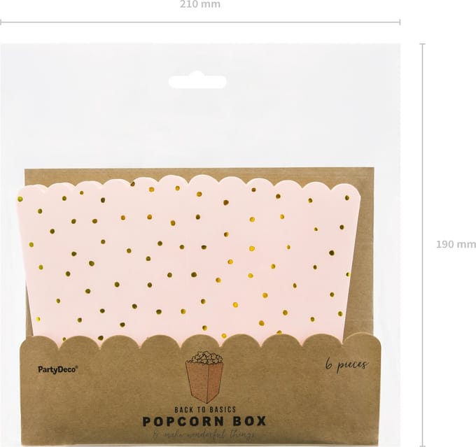 Partydeco Popcorn/snoep bakjes - 36x - roze/goud stippen - karton - 7 x 7 x 12 cm
