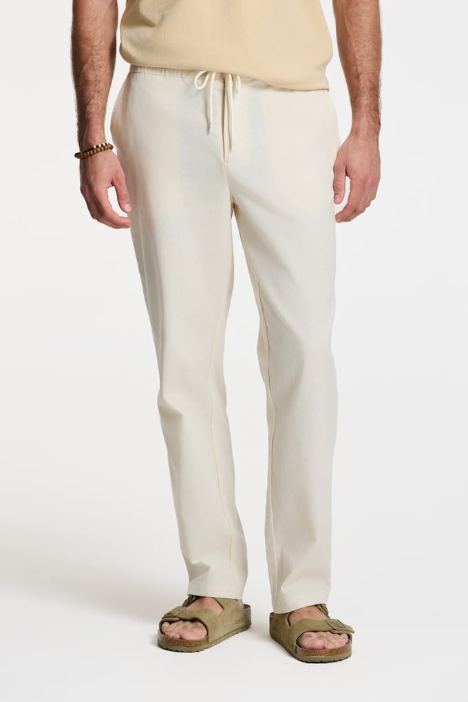 Shiwi Luke Linen Trousers Solid Beige Größe: L | Hosen Outlet | Herren | Weiß