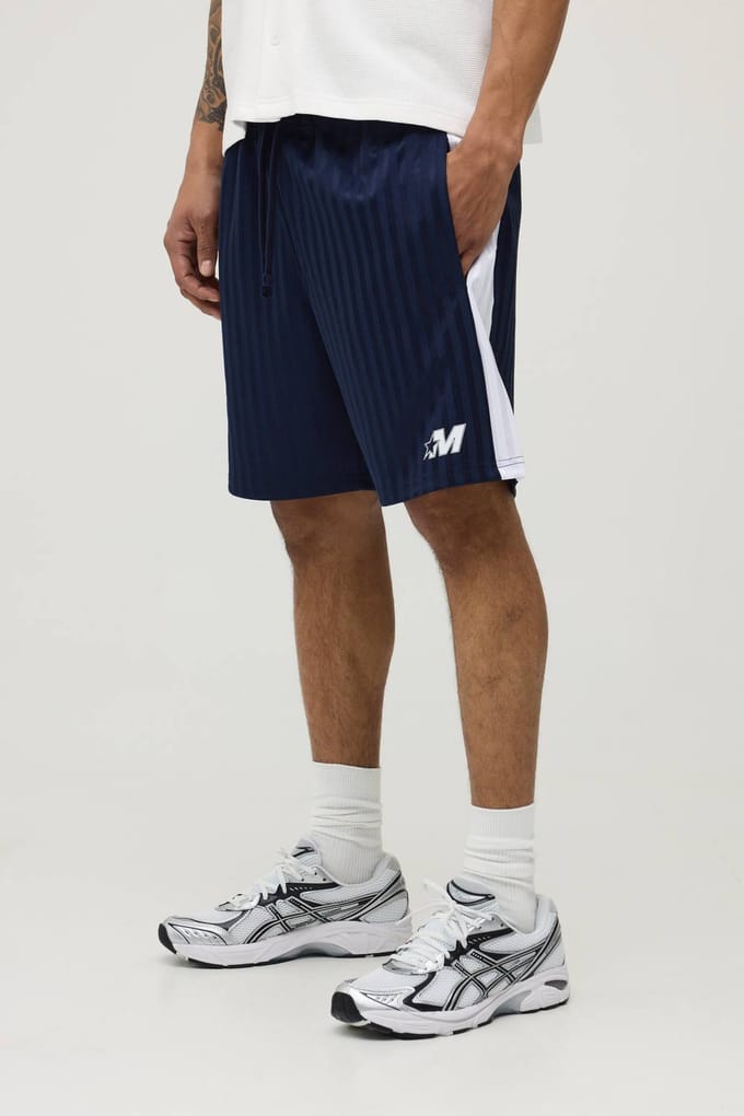 Regular Fit Gestreepte M Ster Paneel Korte Broek | Navy | Size Medium