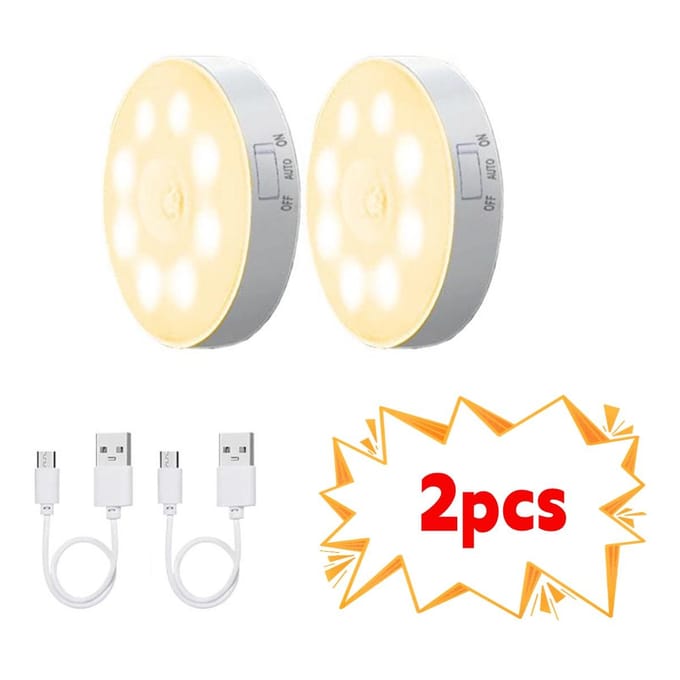 2/3/4/5 stuks Bewegingssensor LED Nachtlampje USB Oplaadbaar Nachtlampje voor Keukenkast Kledingkastlamp Trappenhuis Draadloos Kastlampje Warm light-2PCS
